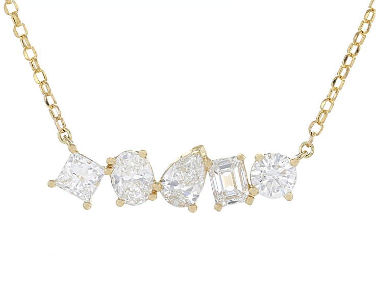 Mixed Shape White Lab-Grown Diamond F VS2 14K Yellow Gold Station Necklace 1.50ctw