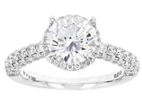 Round White Lab-Grown Diamond F VS2 18K White Gold Halo Ring 3.00ctw