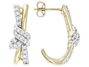 Round White Lab-Grown Diamond H SI 14K Yellow Gold Over Sterling Silver J-Hoop Earrings 0.50ctw
