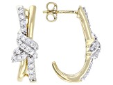 Round White Lab-Grown Diamond H SI 14K Yellow Gold Over Sterling Silver J-Hoop Earrings 0.50ctw