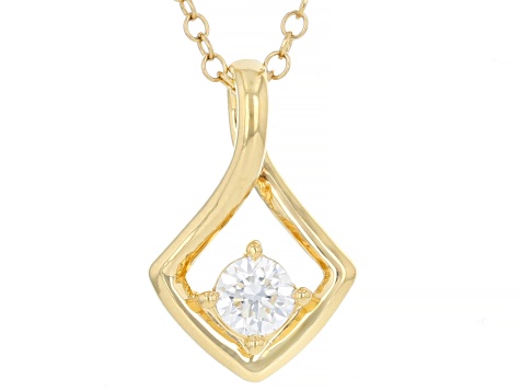 Round White Lab-Grown Diamond H SI 14K Yellow Gold Over Sterling Silver Pendant With Chain 0.25ct