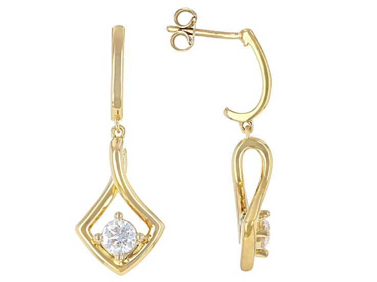 Round White Lab-Grown Diamond H SI 14K Yellow Gold Over Sterling Silver Dangle Earrings 0.50ctw