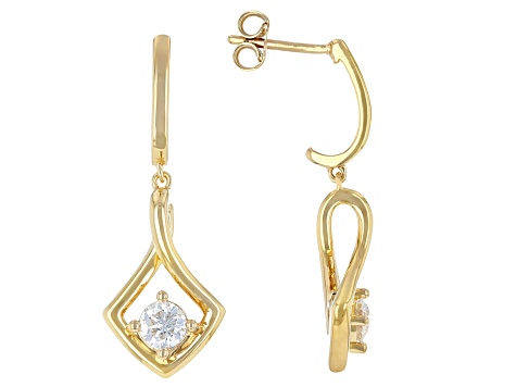 Round White Lab-Grown Diamond H SI 14K Yellow Gold Over Sterling Silver Dangle Earrings 0.50ctw