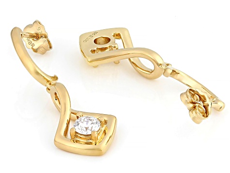 Round White Lab-Grown Diamond H SI 14K Yellow Gold Over Sterling Silver Dangle Earrings 0.50ctw