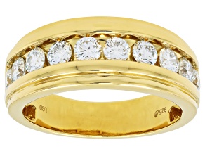 Round White Lab-Grown Diamond H SI2 14K Yellow Gold Over Sterling Silver Mens Ring 2.00ctw