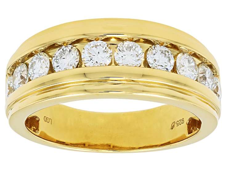 Round White Lab-Grown Diamond H SI2 14K Yellow Gold Over Sterling Silver Mens Ring 2.00ctw