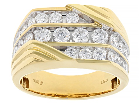 Round White Lab-Grown Diamond H SI2 14K Yellow Gold Over Sterling Silver Mens Ring 2.00ctw