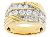 Round White Lab-Grown Diamond H SI2 14K Yellow Gold Over Sterling Silver Mens Ring 2.00ctw