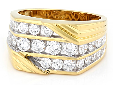 Round White Lab-Grown Diamond H SI2 14K Yellow Gold Over Sterling Silver Mens Ring 2.00ctw