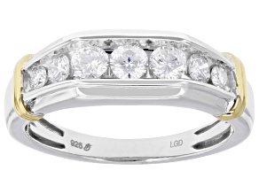 Round White Lab-Grown Diamond H SI Rhodium and 14K Yellow Gold Over Silver Men's Ring 0.75ctw