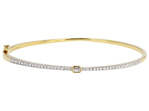 Emerald Cut and Round Lab-Grown Diamond H SI2 14K Yellow Gold Over Silver Bangle Bracelet 0.60ctw