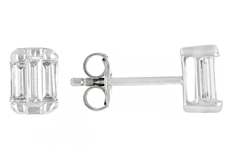 Baguette White Lab-Grown Diamond H SI Rhodium Over Sterling Silver Stud Earrings 0.50ctw