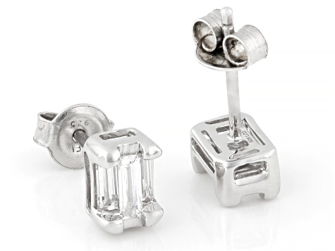 Baguette White Lab-Grown Diamond H SI Rhodium Over Sterling Silver Stud Earrings 0.50ctw