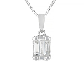 Baguette And Round Lab-Grown Diamond H SI Rhodium Over Sterling Silver Pendant With Chain 0.50ctw