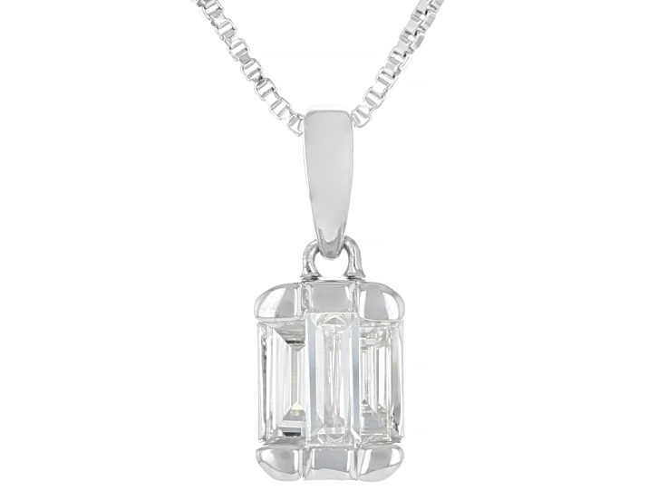 Baguette And Round Lab-Grown Diamond H SI Rhodium Over Sterling Silver Pendant With Chain 0.50ctw