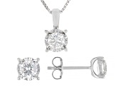 Round Lab-Grown Diamond H SI Sterling Silver Solitaire Stud Earring and Pendant W/Chain Set 1.00ctw