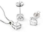 Round Lab-Grown Diamond H SI Sterling Silver Solitaire Stud Earring and Pendant W/Chain Set 1.00ctw