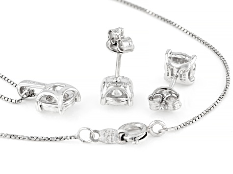 Round Lab-Grown Diamond H SI Sterling Silver Solitaire Stud Earring and Pendant W/Chain Set 1.00ctw