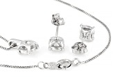 Round Lab-Grown Diamond H SI Sterling Silver Solitaire Stud Earring and Pendant W/Chain Set 1.00ctw