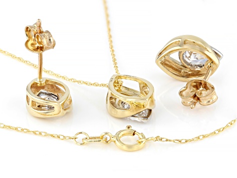 Pear Lab-Grown Diamond H SI 10K Yellow Gold Solitaire Stud Earring and Pendant W/Chain Set 1.00ctw