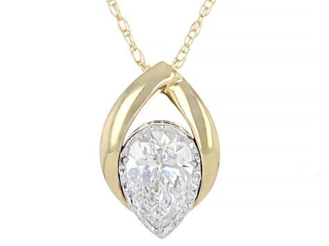 Pear Lab-Grown Diamond H SI 10K Yellow Gold Solitaire Stud Earring and Pendant W/Chain Set 1.00ctw
