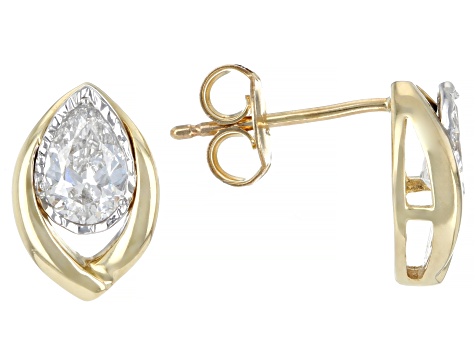 Pear Lab-Grown Diamond H SI 10K Yellow Gold Solitaire Stud Earring and Pendant W/Chain Set 1.00ctw