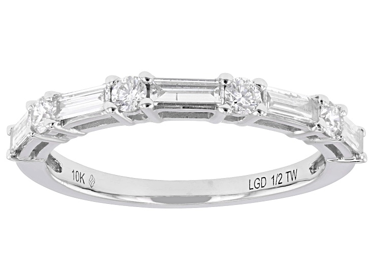 Round and Baguette Lab-Grown Diamond H SI 10K White Gold Band Ring 0.50ctw