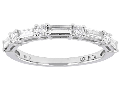 Round and Baguette Lab-Grown Diamond H SI 10K White Gold Band Ring 0.50ctw