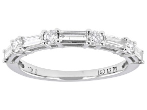 Round and Baguette Lab-Grown Diamond H SI 10K White Gold Band Ring 0.50ctw