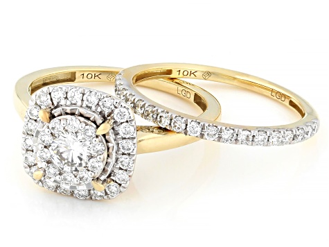 Round Lab-Grown Diamond H SI 10K Yellow Gold Ring With Matching Band 1.00ctw