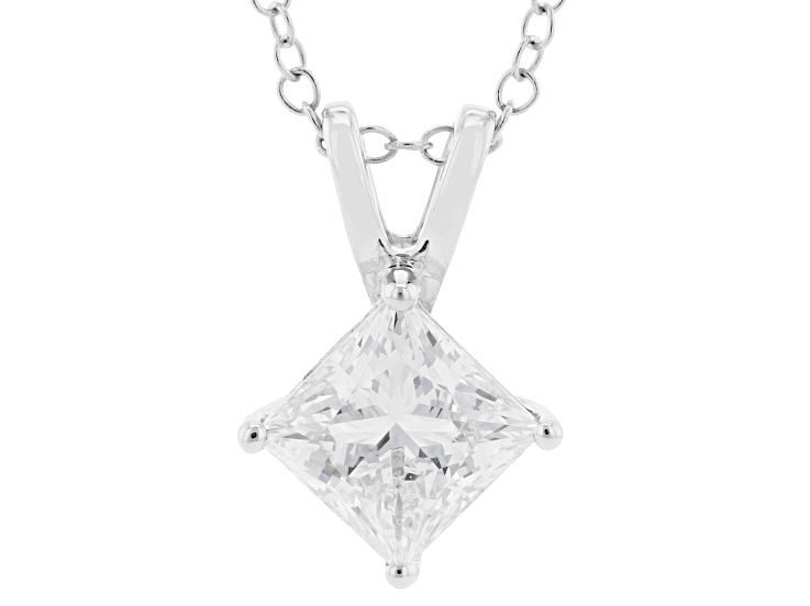 Certified Princess Cut Lab-Grown Diamond H SI 10K White Gold Solitaire Pendant With Chain 1.50ct
