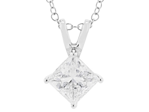 Certified Princess Cut Lab-Grown Diamond H SI 10K White Gold Solitaire Pendant With Chain 1.50ct