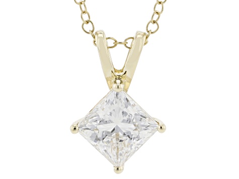 Certified Princess Cut Lab-Grown Diamond H SI 10K Yellow Gold Solitaire Pendant With Chain 1.50ct