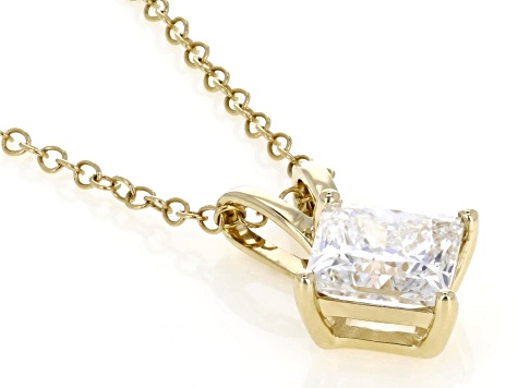 Certified Princess Cut Lab-Grown Diamond H SI 10K Yellow Gold Solitaire Pendant With Chain 1.50ct