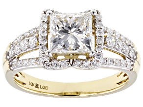 Certified Princess Cut and Round Lab-Grown Diamond H SI 10K Yellow Gold Ring 2.00ctw