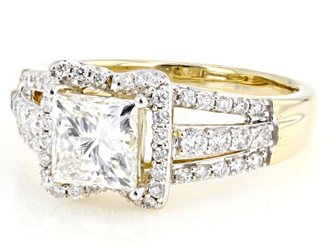 Certified Princess Cut and Round Lab-Grown Diamond H SI 10K Yellow Gold Ring 2.00ctw