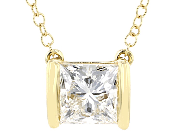 Certified Princess Cut Lab-Grown Diamond H SI 10K Yellow Gold Solitaire Necklace 1.50ct