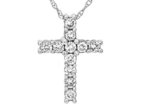 Round White Lab-Grown Diamond H SI 10K White Gold Cross Pendant With Chain 0.25ctw