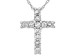 Round White Lab-Grown Diamond H SI 10K White Gold Cross Pendant With Chain 0.25ctw