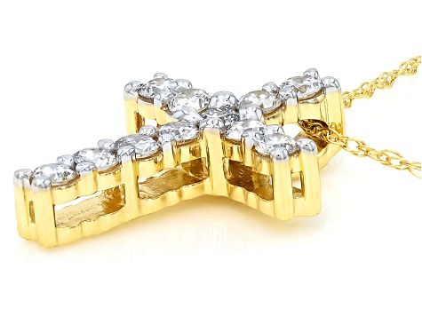 Round White Lab-Grown Diamond H SI 10K Yellow Gold Cross Pendant With Chain 0.25ctw