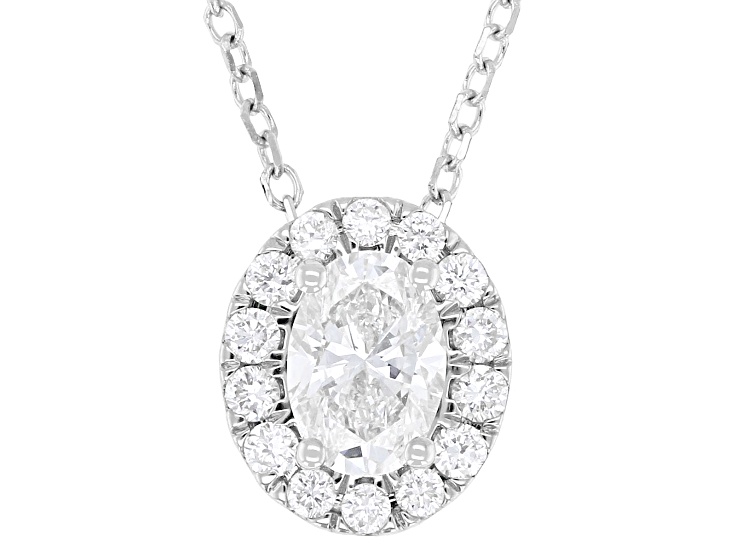 Oval and Round White Lab-Grown Diamond H SI1 10K White Gold Halo Necklace 0.50ctw