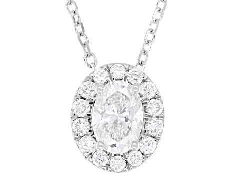 Oval and Round White Lab-Grown Diamond H SI1 10K White Gold Halo Necklace 0.50ctw