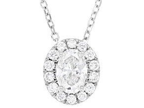Oval and Round White Lab-Grown Diamond H SI1 10K White Gold Halo Necklace 0.50ctw