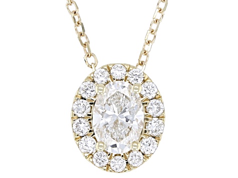 Oval and Round White Lab-Grown Diamond H SI1 10K Yellow Gold Halo Necklace 0.50ctw