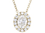 Oval and Round White Lab-Grown Diamond H SI1 10K Yellow Gold Halo Necklace 0.50ctw