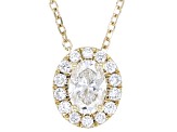 Oval and Round White Lab-Grown Diamond H SI1 10K Yellow Gold Halo Necklace 0.50ctw
