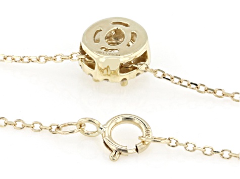 Oval and Round White Lab-Grown Diamond H SI1 10K Yellow Gold Halo Necklace 0.50ctw
