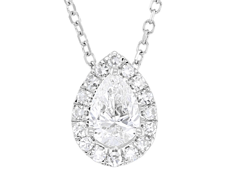 Pear Shape and Round White Lab-Grown Diamond H SI1 10K White Gold Halo Necklace 0.50ctw