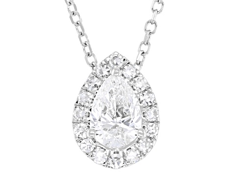 Pear Shape and Round White Lab-Grown Diamond H SI1 10K White Gold Halo Necklace 0.50ctw