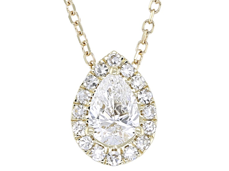 Pear Shape and Round White Lab-Grown Diamond H SI1 10K Yellow Gold Halo Necklace 0.50ctw